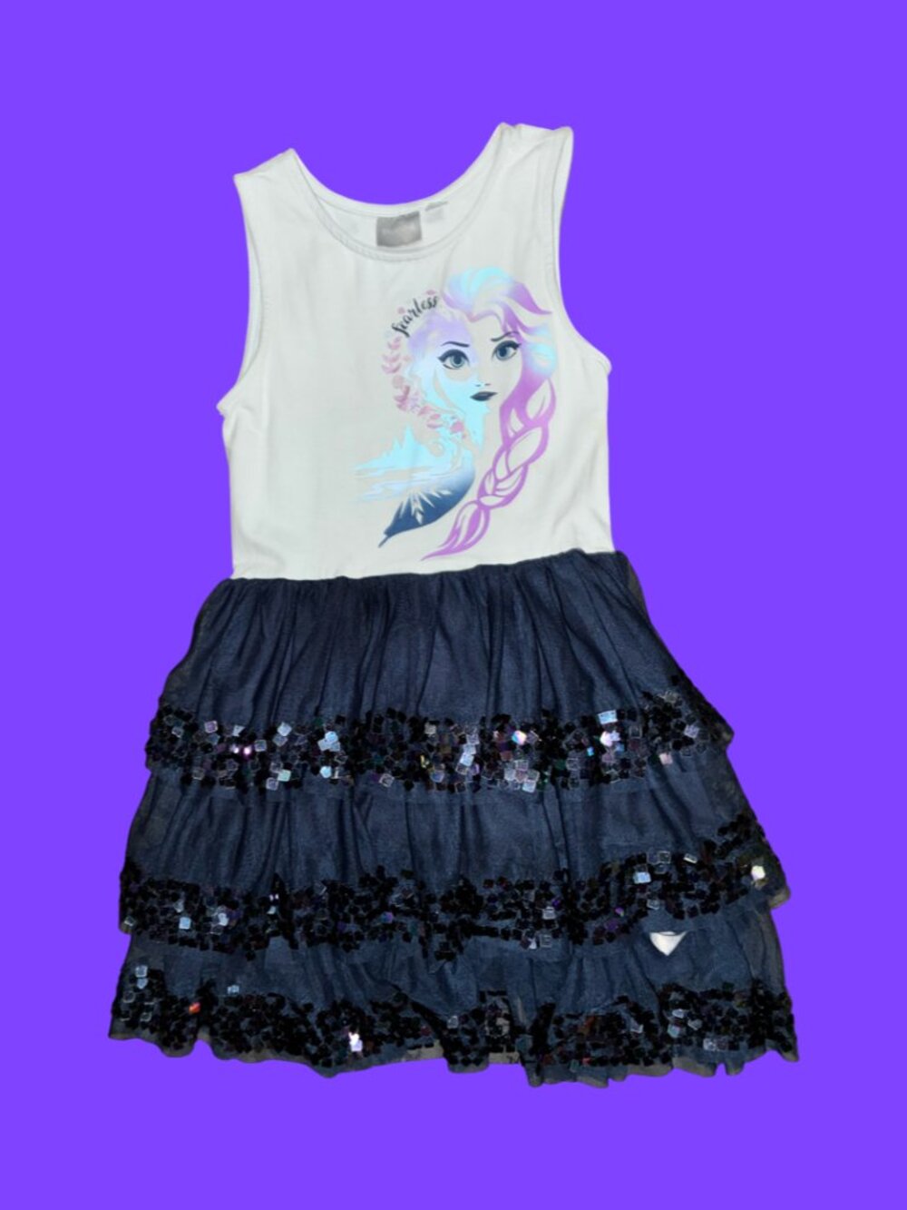 Sz.7/8 (M)*Frozen II*Light Blue/Navy Blue Ruffley Dress--Sequins